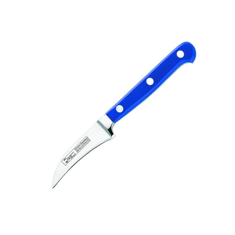 Euro-1 2.7 in Birds beak paring knife. This IVO knife is a hot dropped from a single piece of high carbon German steel that consists of exact proportions of carbon,chromium,molybdenum and Vanadium. It takes almost 40 stages from forging to tempering to grinding to polishing, which means IVO knives is recognized around the world for its outstanding Quality.