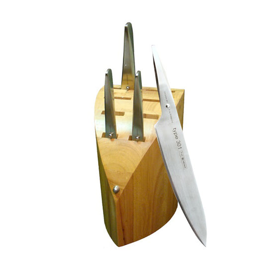 Chroma Type 301 PO124 - 5 piece block set. Includes P12 wood block,P01-10in Chef,P02-6 1/2 in Santoku  P09- 3/14 in Paring knife and P19 -5 in Utility knife. designed by F.A. Porsche