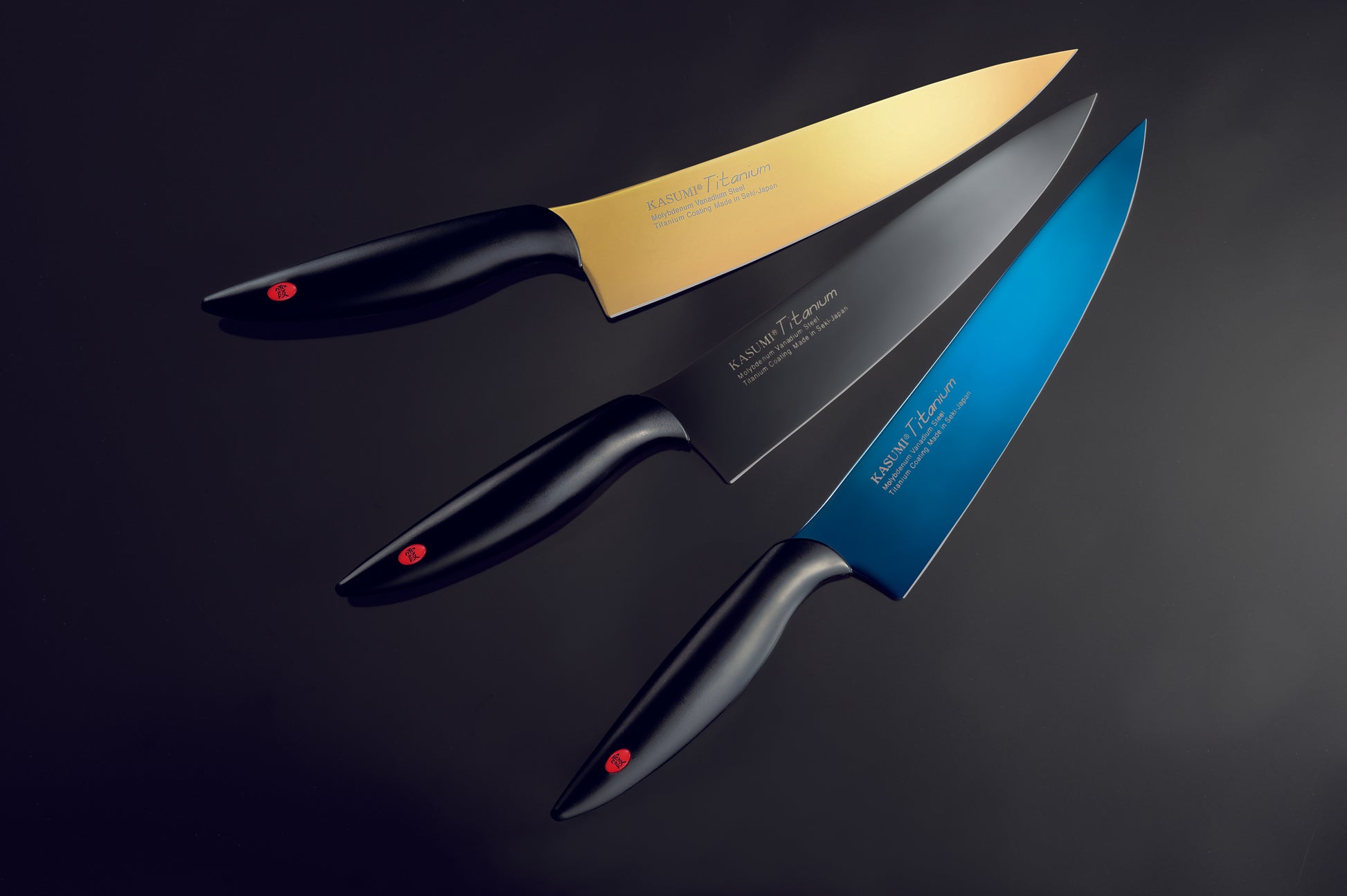 Kasumi Titanium coated knives made by Sumikama Cutlery