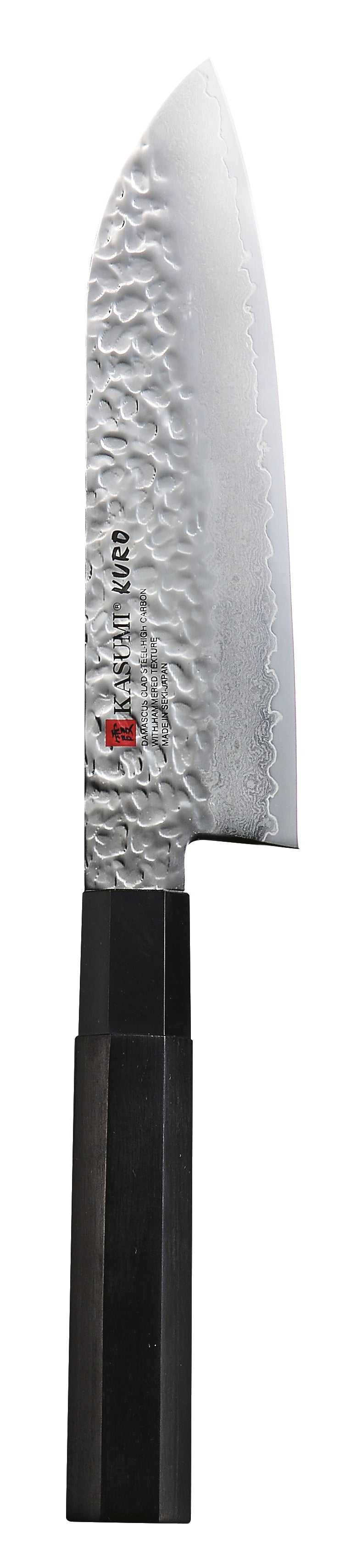 Kasumi Kuro SM-35017 6.5 in Santoku knife made by Sumikama Cutlery Damascus and Hammered finish